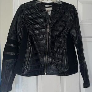 Womens Harley Davidson Riding Gear Black Leather Mesh Striped Jacket Large *READ